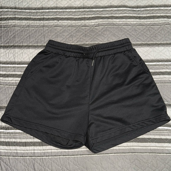 SHEIN Women’s Solid Black Drawstring Waist Track Shorts - Picture 1 of 5